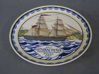 A Poole Pottery 1976 charger of The General Wharfe 1797, the reverse marked ship drawn by Arthur Bradbury, with impressed Poole mark