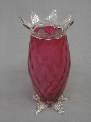 A cranberry glass vase with flared mouth 8"