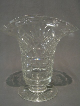 A cut glass trumpet shaped flower vase 10"