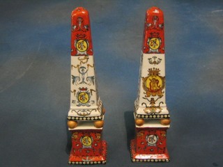 A pair of reproduction 19th Century porcelain obelisks 13"
