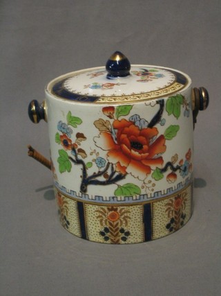 A Lotus ware Derby style pottery biscuit barrel and cover