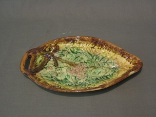 A Majolica style leaf shaped dish 12"