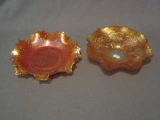 2 orange Carnival glass dishes 9"