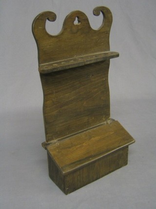 An 18th Century style pine spoon rack, the base with salt box 10" 