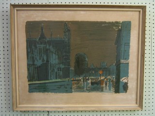 Edward La  Dill, artists proof print, impressionist "Kings College - Kings in the Rain" 18" x 23" signed in the margin
