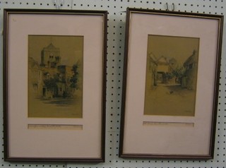 F Robinson, coloured print "The Post Office and Abbey Tower Dorchester" and 1 other "The George Inn Dorchester" 9" x 6"