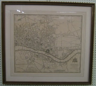 19th Century monochrome map of London "A New Plan of The City of London and Borough of Suffolk, Exhibiting all New Streets, Roads" by Thomas Jefferys Geographer to His Majesty, 18" x 21"
