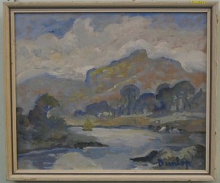 Ronald Ossrey Dunlop, oil on board "Impressionist Mountain Lake Scene" 10" x 12" signed
