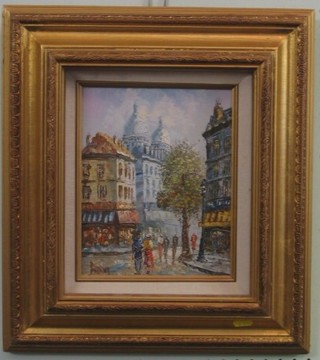 20th Century French oil on board "Street Scene with Sacre Coeur" 10" x 7"