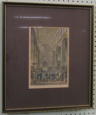 19th Century coloured print "Banking Hall/Lloyds - No Change"  8" x 6"