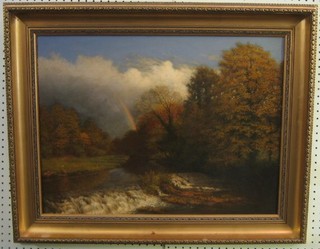 G A Dell, oil on canvas "Study of A River with Rainbow" 17" x 24" (relined)