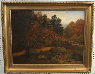 19th Century oil on canvas "Study of a River with Trees" 18" x 24"
