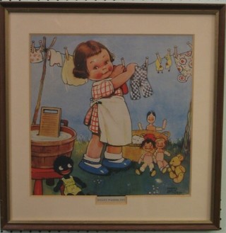 A coloured print after Mabel Lucie Attwell "Dollies Washing Day" 12" x 12"
