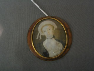 A miniature portrait on ivory "Bonnetted Lady"  2" oval