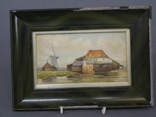 A small watercolour drawing "Windmill with Buildings"
