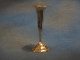 A trumpet shaped silver specimen vase raised on a circular spreading foot 8" (base damaged) Birmingham 1910