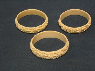 3 carved ivory bangles