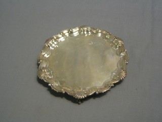 A Victorian silver salver with bracketed and shell border, London 1892, 8", 12 ozs