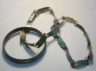 3 Thai silver and enamel bracelets