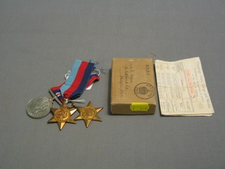 A Posthumous group of 3 medals comprising 39-45 Star, Atlantic Star and British War medal to Thomas Loque Merchant Navy, together with presentation certificate and box of issue