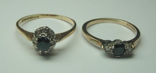 A lady's 9ct gold dress ring set sapphires and diamonds and 1 other