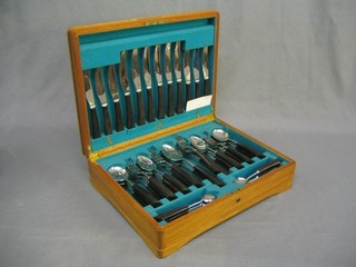 A canteen of plated flatware with ebony handles by Garrard & Co