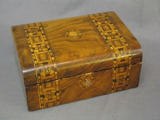 A Victorian walnut D shaped trinket box with inlaid banding 10 1/2"