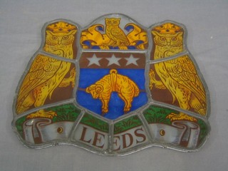 A 19th Century stained glass panel decorated the Arms of Leeds 15"
