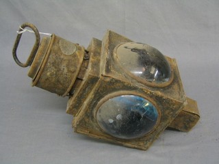 A Japanned 4 lens bulls eye railway lantern by W Sanderson & Co, Lantern Manufacturers Birmingham, converted to electricity