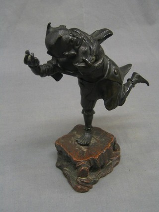A 19th Century Japanese bronze figure of a running Demon 8", raised on wooden hardwood base