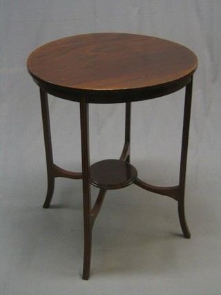 An Edwardian circular mahogany inlaid 2 tier occasional table 24"