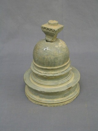 A curious circular Eastern carved trinket box in the form of a domed finial 9"