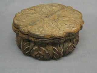 A circular Eastern carved 5 section spice box 11"