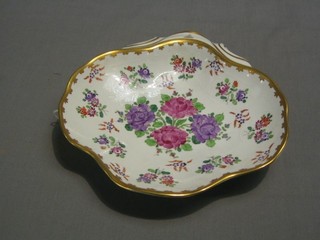 A late Dresden oval porcelain dish with floral decoration and gilt banding 9 1/2"