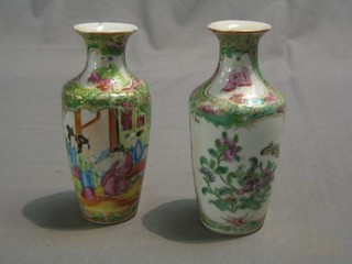 A pair of 19th Century Canton famille rose porcelain vases of club form 6" (1 f and r)
