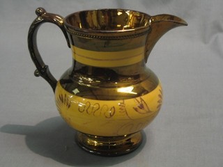 A 19th Century copper lustre jug 6" (chips to rim)