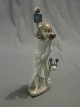 A Nao figure of a girl in night gown with dog 9"