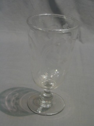An etched glass trumpet shaped celery vase 9 1/2"