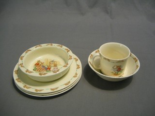 3 Royal Doulton seconds Bunnykins plates 8", a Royal Doulton Bunnykins bowl 6", do. cup and shaped bowl 6"