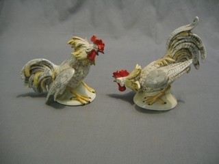 A pair of Continental porcelain figures of cockerels 6"