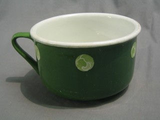 An Art Nouveau green glazed pottery chamber pot designed by Spencer Edge and a white chamber pot