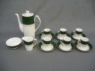 A 15 piece Spode green and gilt banded coffee service with coffee pot (cracked), cream jug, sugar bowl, 6 coffee cans and 6 saucers