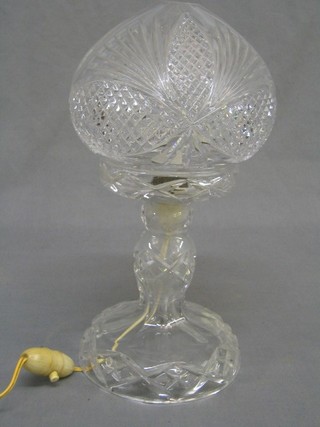 A cut glass mushroom shaped table lamp 12"
