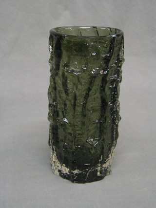 A Whitefriars barked grey glass vase 9"