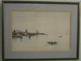 E Jardine, Dutch?  watercolour "Harbour with Buildings" 11" x 17"