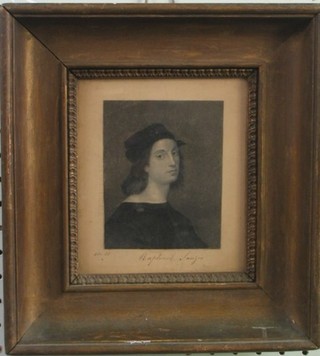 19th Century monochrome print "Seated Noble Woman" signed Raphael Saneio  4 1/2" x 4"