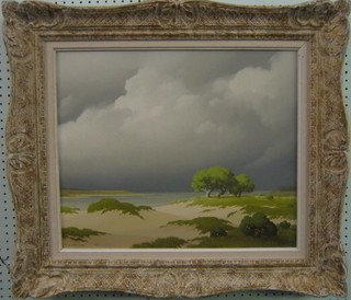 Pierre de Clausade, oil painting on canvas "Coastal Scene with Trees" 18" x 21 1/2" signed