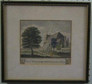 19th Century coloured print "View of Waltham Abbey Church Essex" 6" x 6" contained in a Hogarth frame