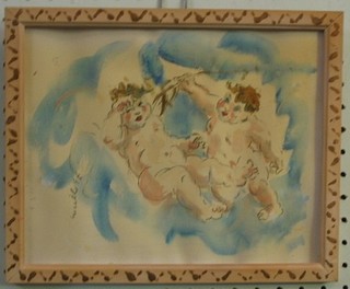 Watercolour, impressionist study "Two Jolly Cherubs"  8" x 9 1/2"