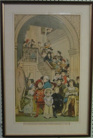 A 1920's coloured print "A Christmas Costume Party Supper Time" 19" x 11 1/2", crease to centre